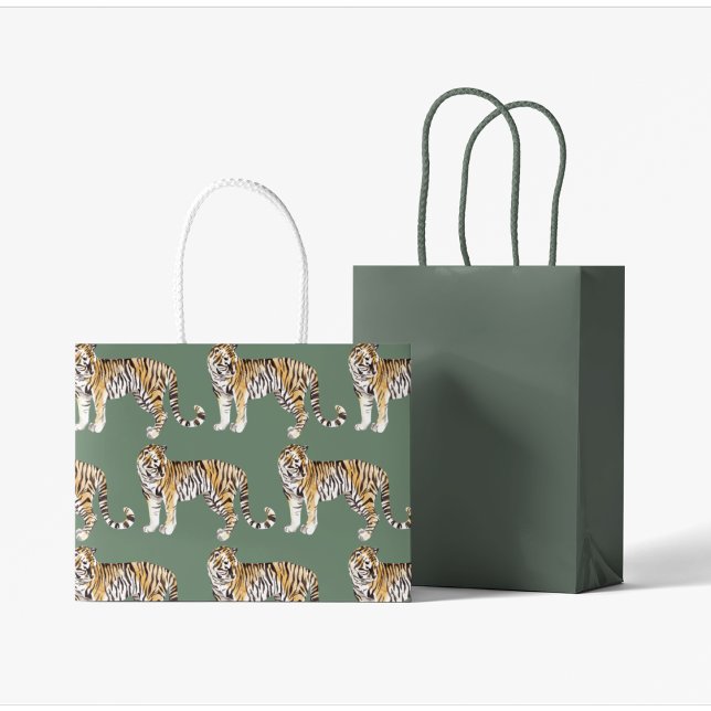 Grand Sac Cadeau Motif sauvage des tigres d'aquarelle tropicale mod (Créateur téléchargé)