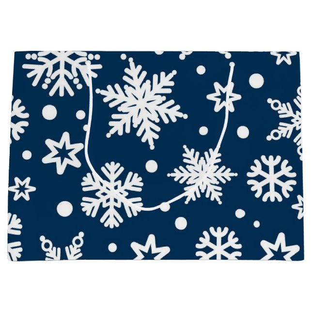 Grand Sac Cadeau Motif Snowflake (Devant)