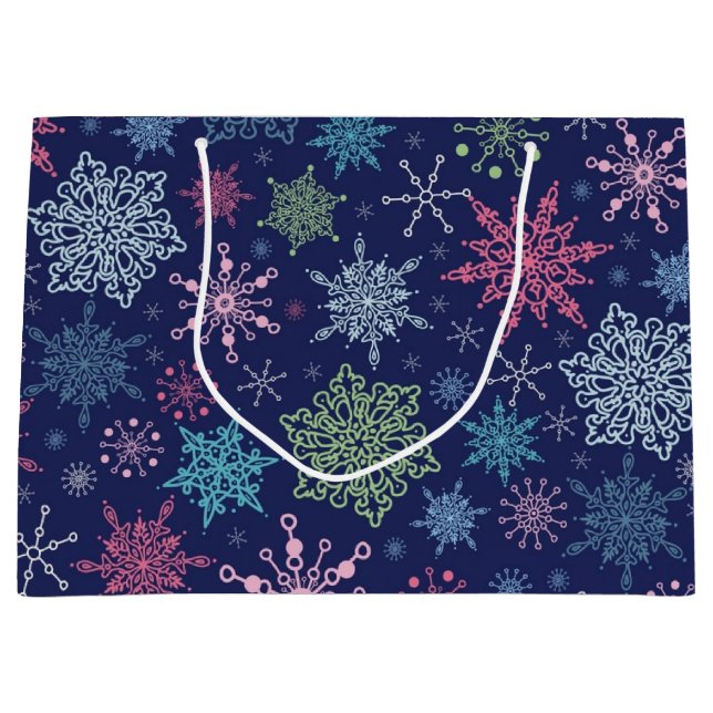 Grand Sac Cadeau Motif Snowflake (Devant)