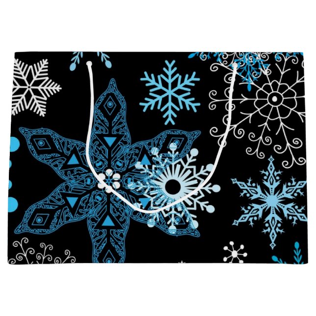 Grand Sac Cadeau Motif Snowflake (Devant)