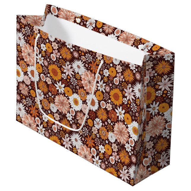 Grand Sac Cadeau Motif super Retro Flower Garden (Devant Angle)