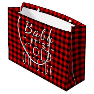 Grand Sac Cadeau Motif traditionnel de contrôle du pays rouge noir