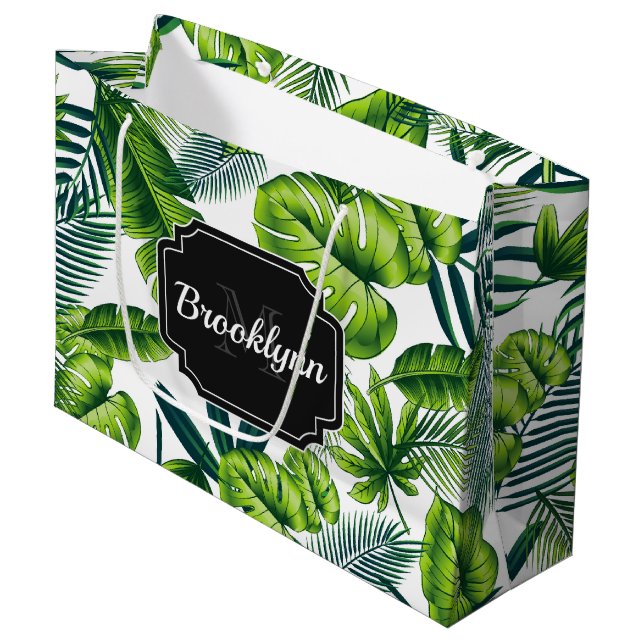 Grand Sac Cadeau Motif tropical (Devant Angle)