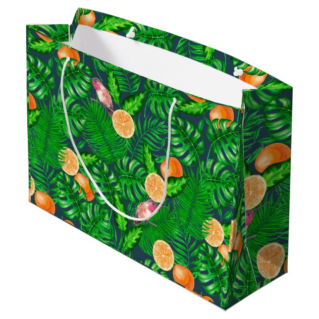 Grand Sac Cadeau Motif tropical, colibris (Dos Angle)