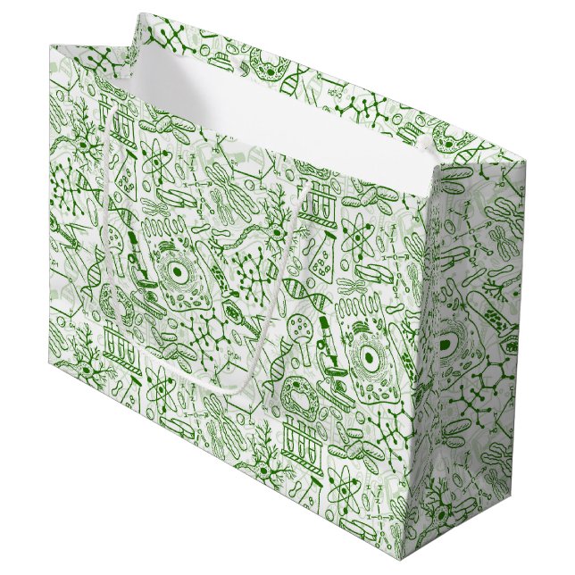 Grand Sac Cadeau Motif vert de biologie (Devant Angle)