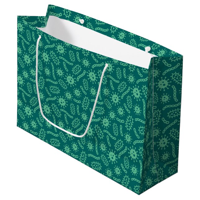 Grand Sac Cadeau Motif vert de microbes (Devant Angle)