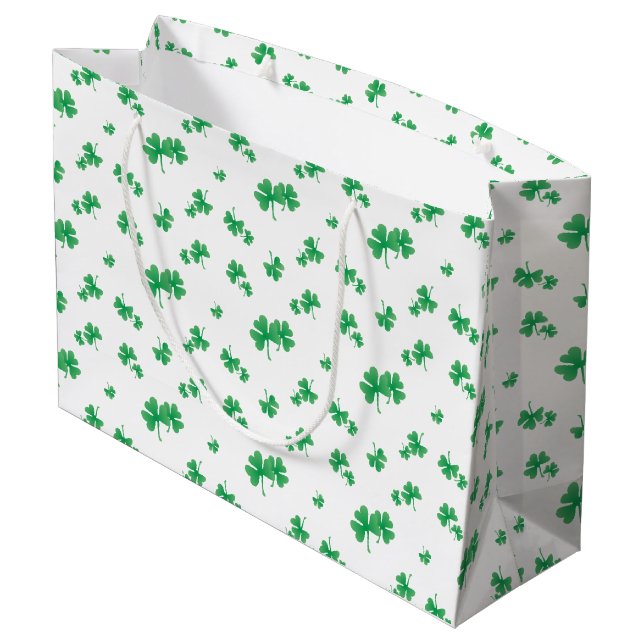 Grand Sac Cadeau Motif vert dégradé Trèfle d'Irlande (Dos Angle)