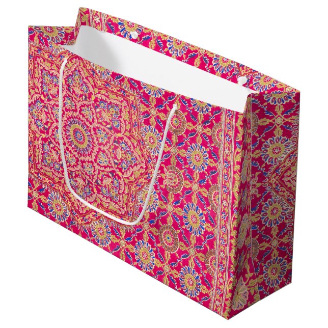 Grand Sac Cadeau Motif vintage de broderie indienne (Devant Angle)