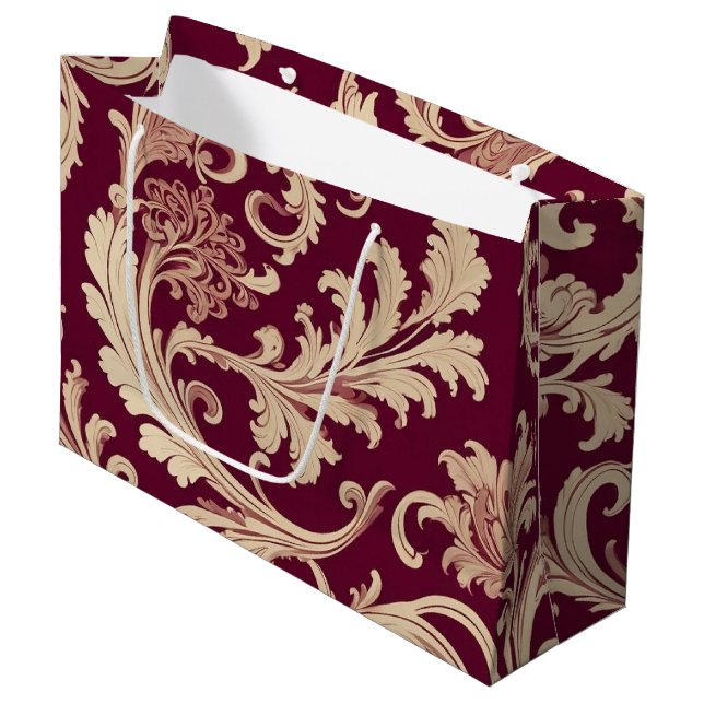 Grand Sac Cadeau Motif Vintage marron et beige (Devant Angle)