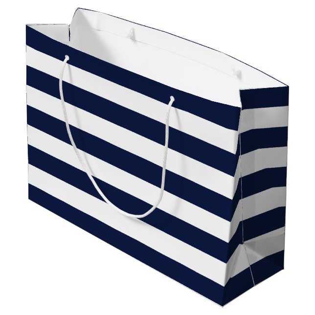 Grand Sac Cadeau Motif White Navy Blue Stripes {choisissez votre co (Dos Angle)