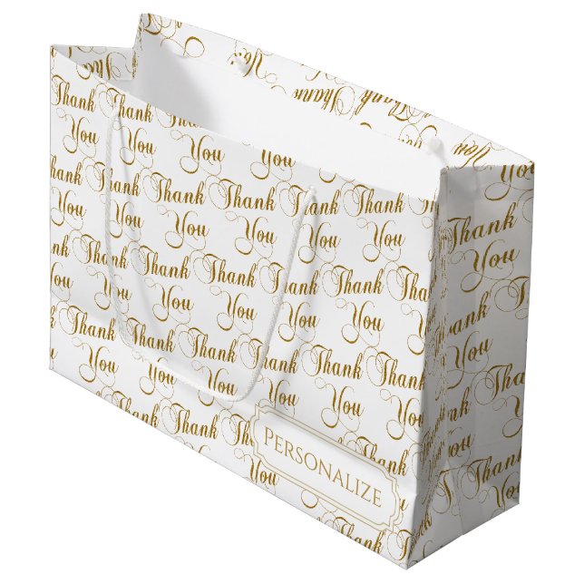 Grand Sac Cadeau Motif Word de script Merci (Devant Angle)