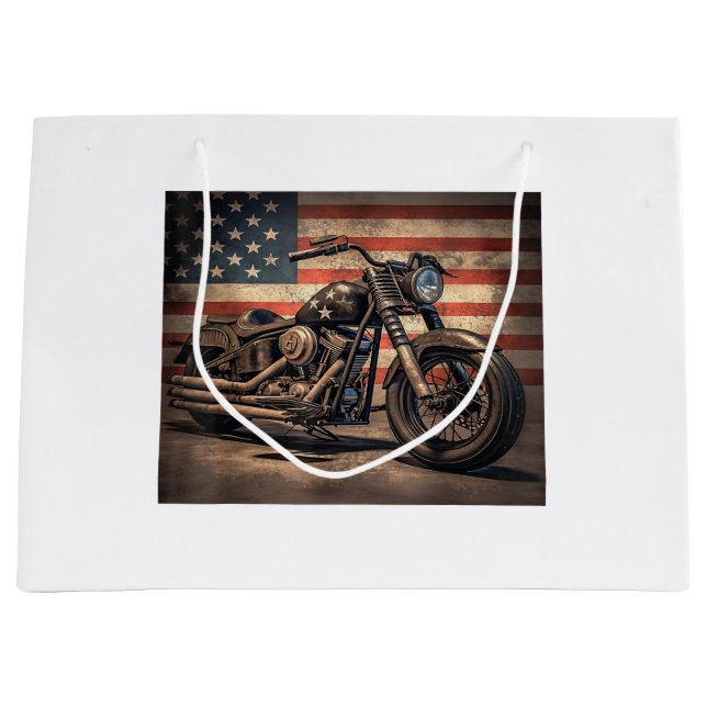 Grand Sac Cadeau Motorcycle USA Drapeau Retro Biker (Devant)