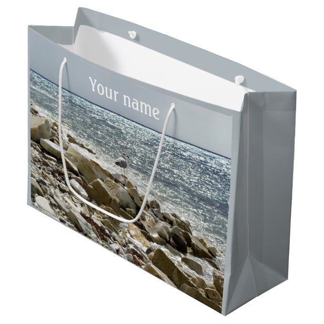 Grand Sac Cadeau mouette et ressac (Devant Angle)