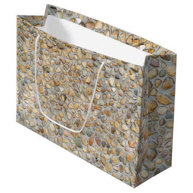 Grand Sac Cadeau Mur de galets rustique (Devant Angle)
