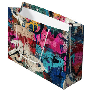 Grand Sac Cadeau Mur graffitié de ville rude rose bleu noir