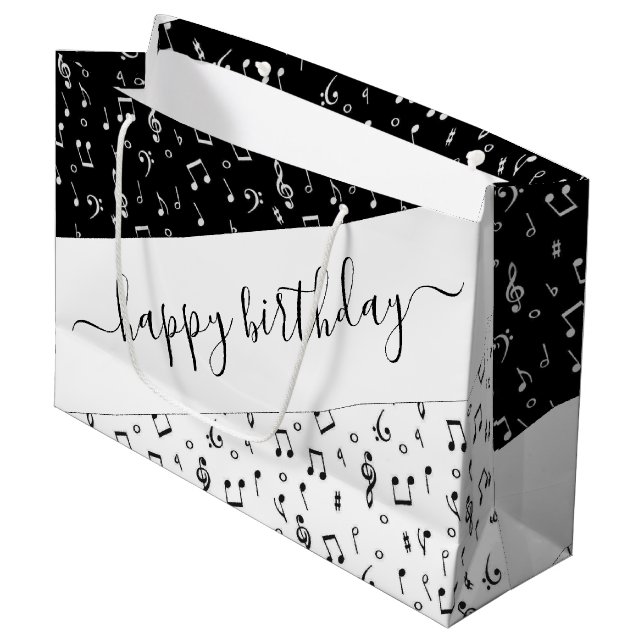 Grand Sac Cadeau Musique noire et blanche personnalisée (Devant Angle)