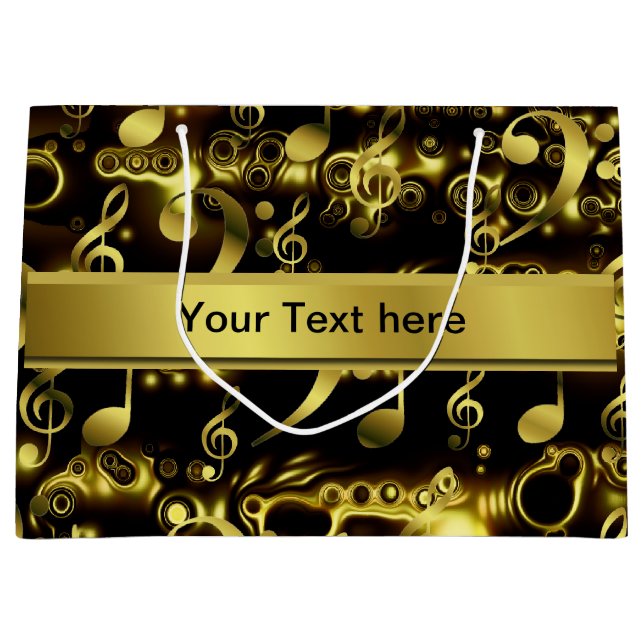 Grand Sac Cadeau musique, note, partitions, or, bannière, modèle, (Devant)