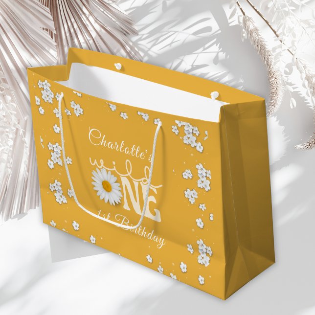 Grand Sac Cadeau Mustard Daisy Wild One 1st Birthday (Créateur téléchargé)