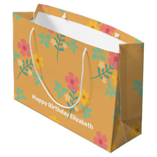Grand Sac Cadeau Mustard Retro Daisy Bouquet Motif Customisé