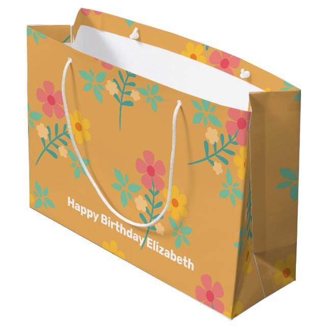 Grand Sac Cadeau Mustard Retro Daisy Bouquet Motif Customisé (Dos Angle)