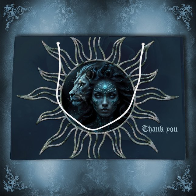 Grand Sac Cadeau Mystical connection,  mystical woman and the lion. (Créateur téléchargé)