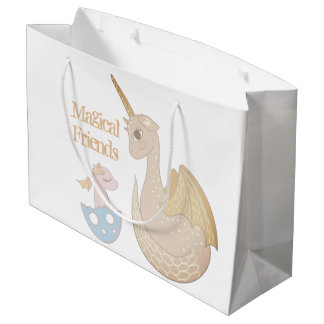 Grand Sac Cadeau Narval, Dragon pastel bleu bébé Personnalisé