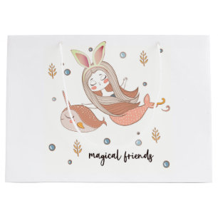 Grand Sac Cadeau Narwhal et Mermaid avec Bunny Ears Friends