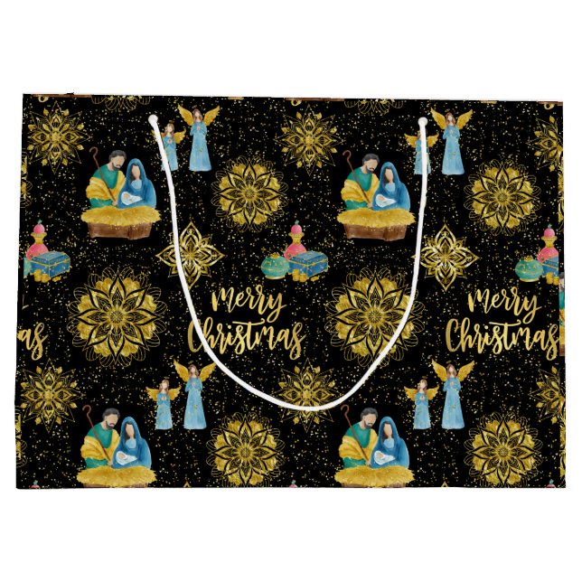 Grand Sac Cadeau Nativité Sainte Marie Joseph Jésus étoile d'or (Dos)