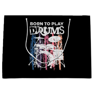 Grand Sac Cadeau Né Pour Jouer Drumming Rock Music Band Drumme