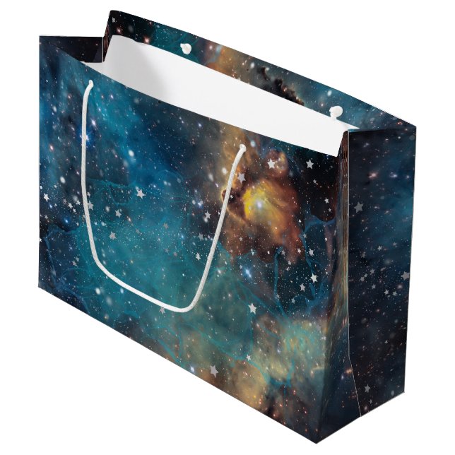 Grand Sac Cadeau Nébula à nuage bleu rouillé (Devant Angle)