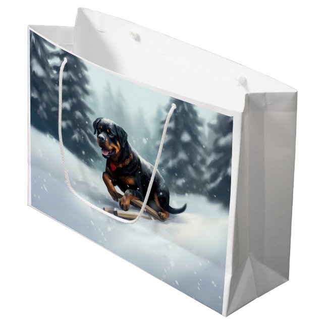 Grand Sac Cadeau Neige de Noël Rottweiler hiver Oreiller (Devant Angle)