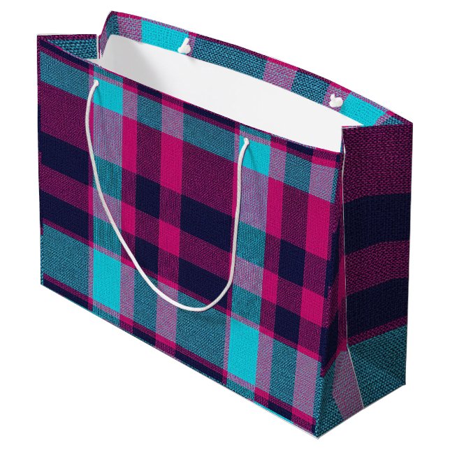 Grand Sac Cadeau Neo-Fuchsia Plaid (Dos Angle)