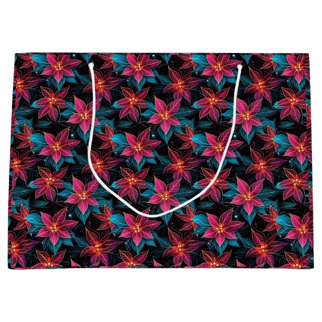 Grand Sac Cadeau Neon Christmas Poinsettias (Devant)