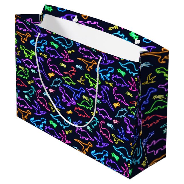 Grand Sac Cadeau Neon Dinosaures  (Dos Angle)