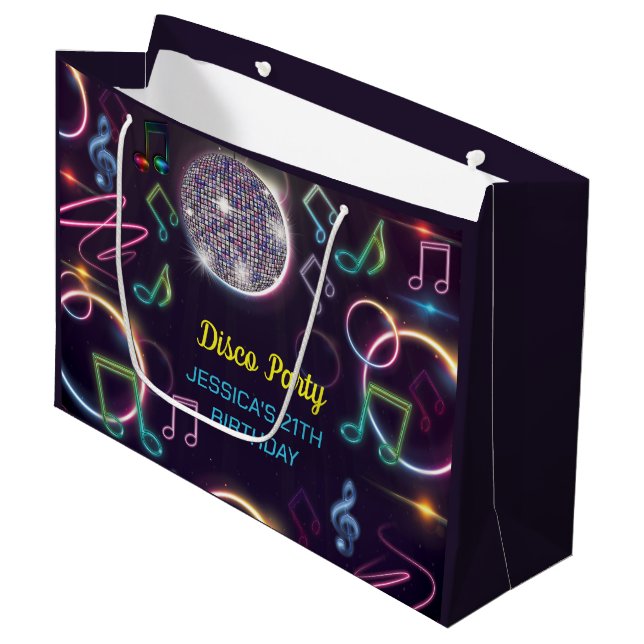 Grand Sac Cadeau Neon Glow Disco Dance Anniversaire (Devant Angle)