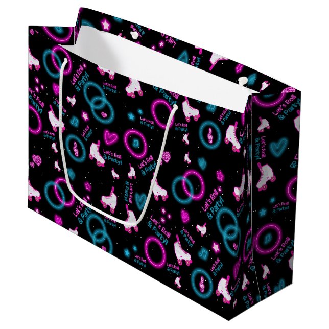 Grand Sac Cadeau Neon Glow Roller Skating Roll Motif (Devant Angle)