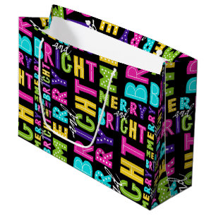 Grand Sac Cadeau Neon Merry et Bright