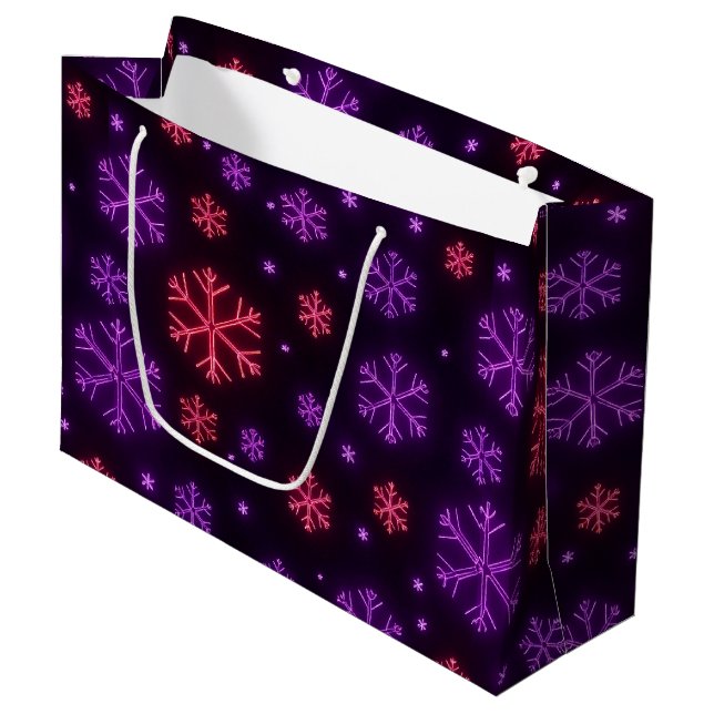 Grand Sac Cadeau Neon Snowflakes (Devant Angle)