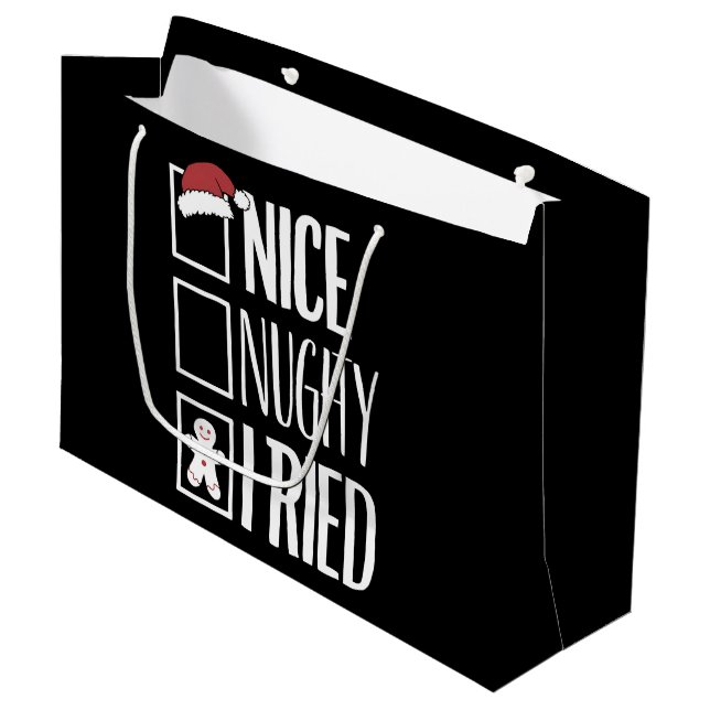 Grand Sac Cadeau Nice Naughty J'Ai Essayé Père Noël Naughty List No (Devant Angle)
