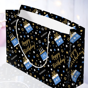 Grand Sac Cadeau N'importe quel âge Joyeux Anniversaire Gâteau Bleu