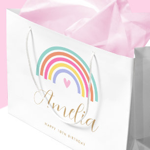 Grand Sac Cadeau N'importe quel âge Rainbow Love Heart Nom personna