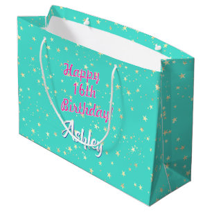 Grand Sac Cadeau N'importe quel anniversaire, nom, Gold Stars sur T