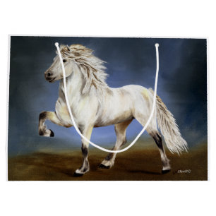 Grand Sac Cadeau Noblesse Cheval Islandais Blanc