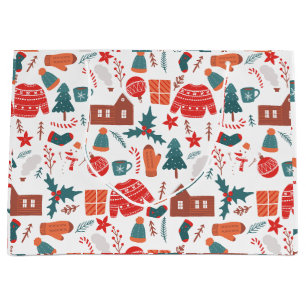 Grand Sac Cadeau Noël à la campagne avec chaussettes, écharpes et m