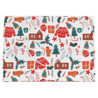 Grand Sac Cadeau Noël à la campagne avec chaussettes, écharpes et m
