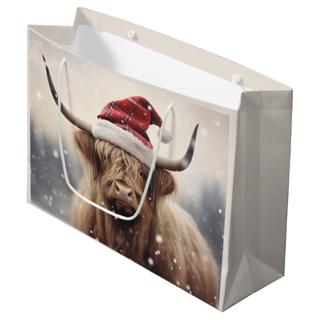 Grand Sac Cadeau Noël à la vache père Noël (Devant Angle)