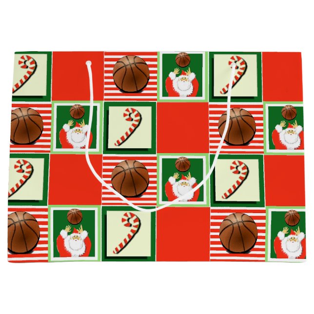 Grand Sac Cadeau Noël Basket-ball Fête (Devant)