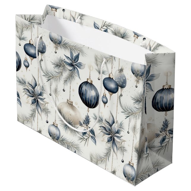 Grand Sac Cadeau Noël bleu et or sophistiqué (Dos Angle)