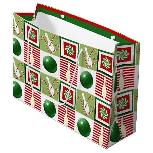 Grand Sac Cadeau Noël Bowling Fête de Noël (Devant Angle)