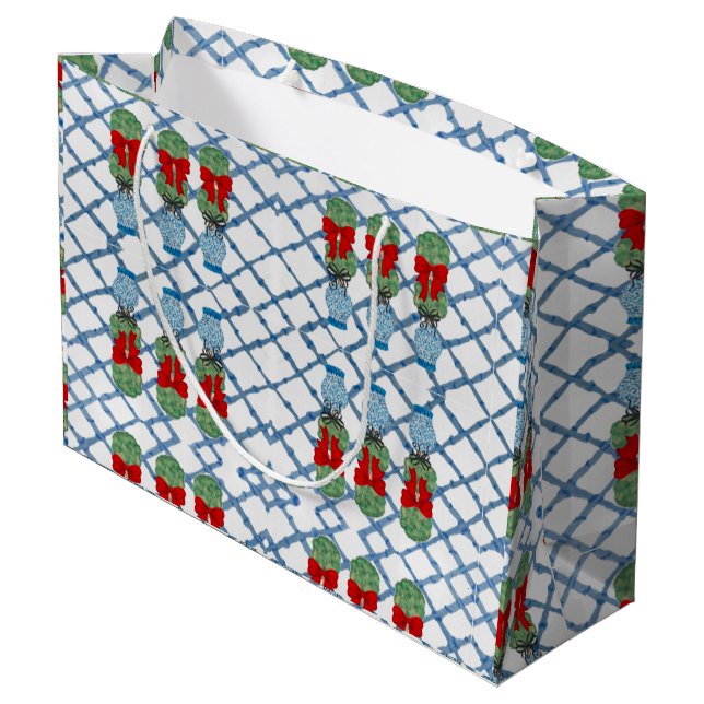 Grand Sac Cadeau Noël Chinoiserie Bamboo Topiaries Topiary (Dos Angle)